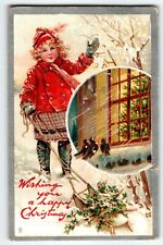 Christmas Postcard Frances Brundage Girl Sled Snow Icicles 1910 Tuck Series 136 picture
