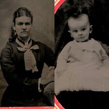 x2 LOT ID'd c1860s Beltz Family Cute Lady Mother Baby Boy Tintype Real Photo H40 picture