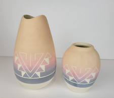 Vtg Native American Pottery Vases Set of Two Signed Sioux Jar Southwestern picture