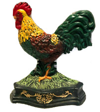 Vintage 60's Cast Iron Rooster Door Stop 12” Tall Hand Painted Farmhouse Cottage picture