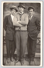 RPPC Three Young Men with Hands Hidden c1905 Real Photo Postcard picture