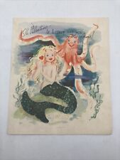 Vintage Double Glo Mermaid and Anthropomorphic Octopus Valentine Card 1940’s picture