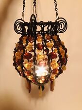 Hanging  Beaded Tea Light Holder 22in Long Earth Tones picture