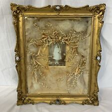 Antique Victorian Shadow Box. Photo girl's First Communion with Lily Flower Veil picture