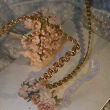 Antique tinny narrow Gold METALLIC rose pink silk Lace Trim doll dress vtg  1/4