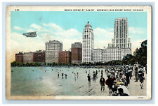 c1930s Beach Scene at Oak Street, Showing Lake Shore Drive Chicago IL Postcard picture