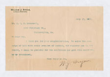 William Jennings Bryan SIGNED AUTOGRAPH Letter Nebraska Democrat 1900 picture