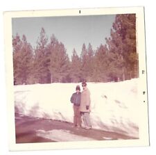 Epic Snowstorm Snow Plow Day Winter Woman and Boy Forest 1970s Vintage PHOTO picture