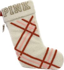 NWT Victoria's Secret PINK Christmas Stocking White Red Fuzzy Holiday Gift picture