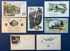 7 Christmas Antique Postcards.  California Towns & Greetings. Scenes, Flowers picture