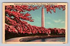Washington D.C. Washington Monument, Cherry Blossoms, Vintage c1952 Postcard picture