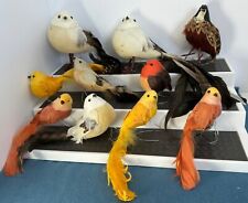 Vintage Bird Ornament Real Feathers Wire Feet Lot 10 Birds picture