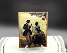 VTG Convex Glass Reverse Painted Silhouette of Victorian Couple Picture picture