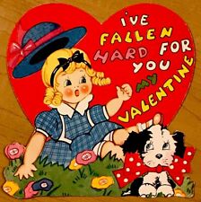 Charming Vintage Valentine I’ve Fallen Hard For You Girl & Puppy picture