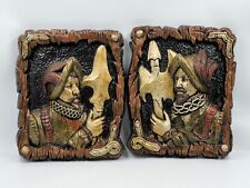 Vintage 1970's Spanish Conquistador Plaster Hand-Painted Wall Plaques-Very Nice picture