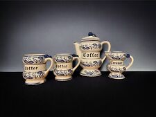 Vintage 1950’s Blue Onion Porcelain Coffee Pot, Creamer and 2 Coffee Mugs picture