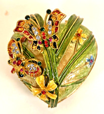 RUCINNI Jeweled Green Heart Trinket Box Crystals Butterflies picture