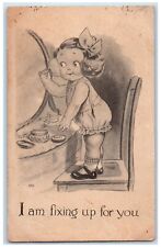 1912 Little Girl Make Up Brush Facing Mirro Westbrook Connecticut CT Postcard picture