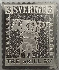 Franklin mint sterling silver Postage Stamp Sweden 1855 3 Sk “Europe’s Rarest” picture