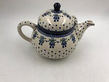 Pre-Owned Unikat Large Ceramic 8in Blue Bells Made in Poland Teapot DD02B18005 picture