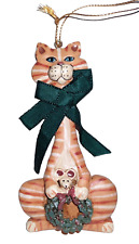 Vintage Kurt S Adler Christmas Ornament Orange Tabby Cat Bow Wreath Mouse 4.75