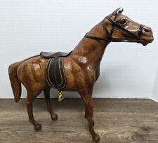 Leather Wrapped Equine Brown Horse with Saddle Stirrups Figurine Statue Vintage  picture