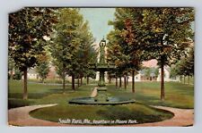 South Paris ME- Maine, Fountain In Moore Park, Antique, Vintage c1908 Postcard picture