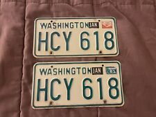 Pair of Vintage Matching Washington State License Plates HCY 618 Green/White 81 picture