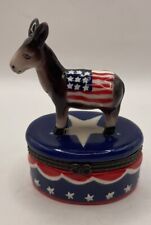 Vintage Democrat Donkey Porcelain Trinket Box with Original Flag Trinket picture