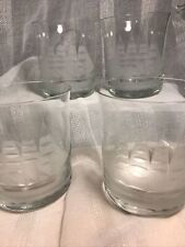 Crystal Clear Handcrafted Romania 4 Etched Clipper Ship Premium Glasses VTG MCM picture