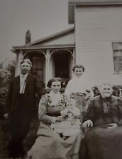 Vintage Photo On Board Victorian Era Victorian Home Family And Dog  picture