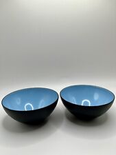 Two Vintage KRENIT Denmark Small Vibrant Blue Enamel Bowls 3” By 1.5 Inches picture