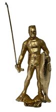 Rare vintage statue Gold color plated man holding  fish with spear Heavy 1.2lb picture
