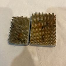Rectangular Spiked Vintage Metal Floral Plant Frog Pair 3 Inches 3 1/2” Pair picture