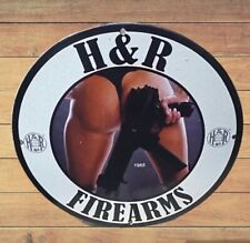 VINTAGE H&R FIREARMS PINUP GIRL NAKED PORCELAIN SIGN GAS OIL AMMO GUNS PLATE AD picture