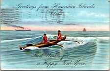 Hawaiian Islands New Year Outrigger Canoe Ship Honolulu HI HT 1909 postcard BQ6 picture