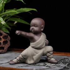 Miniature Gray Figurine Ceramic Baby Ornaments Chinese Hand Crafted Art kung Fu picture