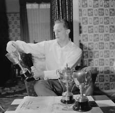 British Boxer Henry Cooper Cleaning His Trophies Old Photo picture