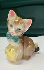 Vintage Royal Copley Porcelain Kitten with Yellow Ball Of Yarn Kitty Cat Decor picture