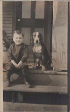 RPPC Postcard Boy on Porch With Hound Dog  picture