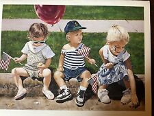 Patriotic Greeting Card 4th Of July Parade Adorable Children American Flags Env picture