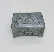 Vintage 1960s Japanese Pewter Trinket Box Chicken Rooster Floral Detailed Art 10 picture