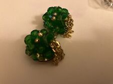 VINTAGE ESTATE hong kong green bead cluster clip on earrings picture