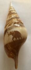 Vintage Hand Painted whelk spiral conch shell elephant tree w/design 5.5” Nice picture