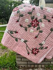 Gorgeous Pink Hibiscus Dogwood Appliqué Handmade Quilt 99 X 87 In. picture