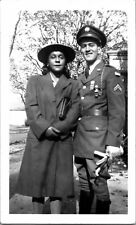 WWII Soldier & African American Woman Black & White Vtg Photo 2.75