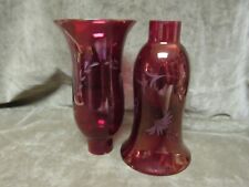Vintage 1920's Tiffin Glass Cut Stained Floral Design Candleholder Light Shades picture
