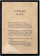 Lord Kitchener 1916 Memorial Broadside - Drowned on the HMS Hampshire - WWI picture