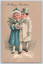 Postcard Christmas Young Lovers In Winter Fashion Walking Arm In Arm 1907 picture