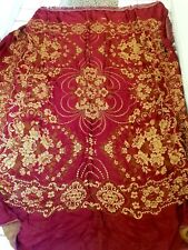 Silk Brocatelle, Antique French Bordeaux Bed Curtain Hanging with Antique Embell picture